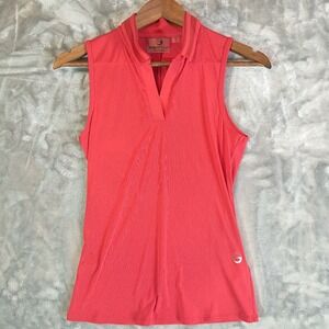 Foray Golf Women M Red Ribbed Collar Sleeveless Polo Shirt Five Oaks